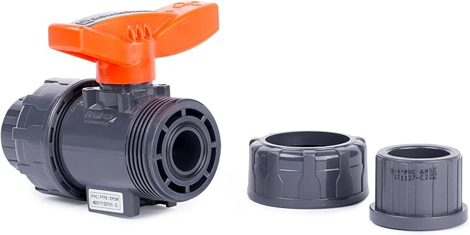 HYDROSEAL Kaplan 3/4" PVC True Union Ball Valve with Full Port, ASTM F1970, EPDM O-Rings and Reversible PTFE Seats, Rated at 200 PSI @73F, Gray, 3/4 inch Socket (3/4")