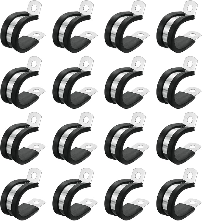 uxcell 7/8"(22mm) Cable Clamp, 304 Stainless Steel Rubber Cushioned Insulated R Shape Metal Clamp Tube Holder for Pipe Hose Wire Cord Installation 18Pcs