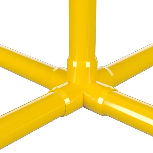 FORMUFIT 3/4" 5-Way Cross Furniture Grade PVC Fitting in Yellow, Made in USA, UV-Resistant, Impact-Proof, 1.050” Actual Socket Diameter (Pack of 8) - F0345WC-YE-8