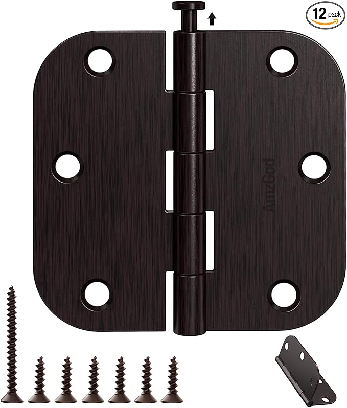 12 Pack Oil Rubbed Bronze Door Hinges 3.5" x 3 1/2 Inch - 5/8" Radius Corner Hinge Kit for Interior/Exterior Doors, Wooden Boxes & DIY Projects (Iron Hardware for Bedroom/Bifold/Chicken Coop)