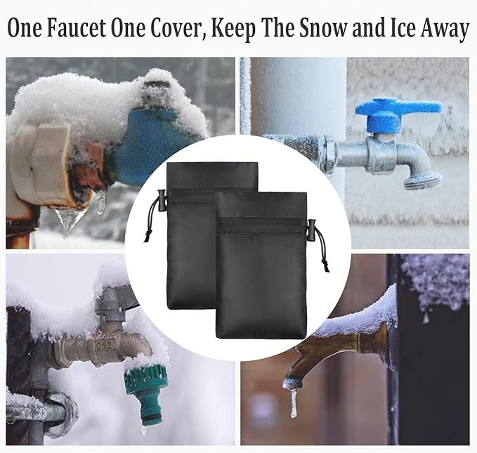 Outdoor Faucet for Winter, POROLIR 8.3" H x 6.7" W Thicker Insulation Faucet for Winter Hose Bib Insulated Faucet Sock Spigot Freeze Protection Graphite (2-Pack)