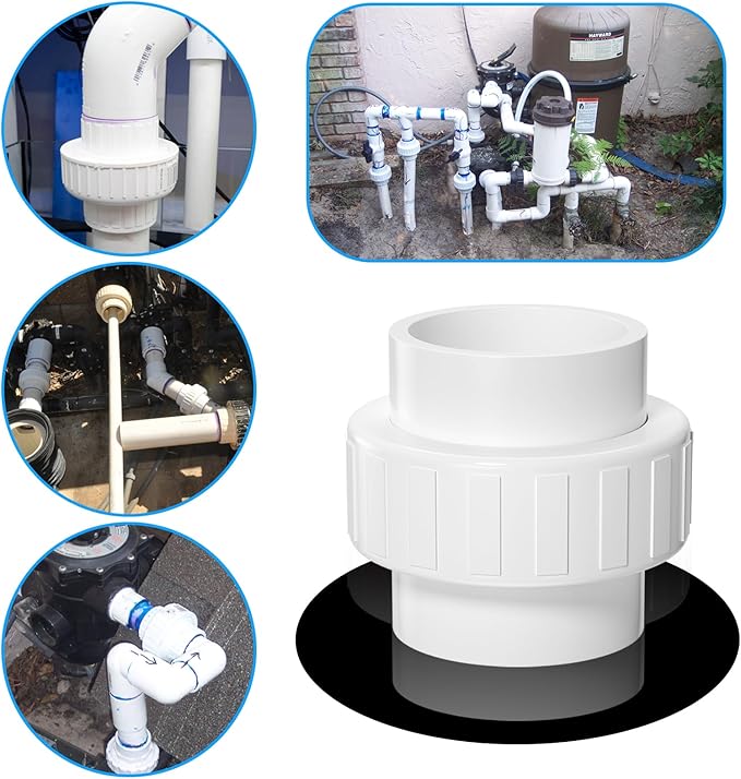 2PCS PVC Union Coupling 2Inch, Furniture Grade PVC Union Pipe Fittings with EPDM O-Ring, Schedule 40 White Slip Coupling Adapter for Irrigation, Pool & Spa System, indoor Plumbing Project