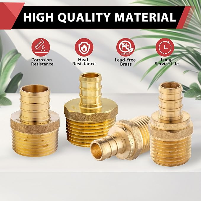 100 PCS EFIELD Pex Barb Crimp Brass Fittings 1/2 inch x 1/2 inch NPT Male Adapters, ASTM F1807,(PEX1807017-100PCS)