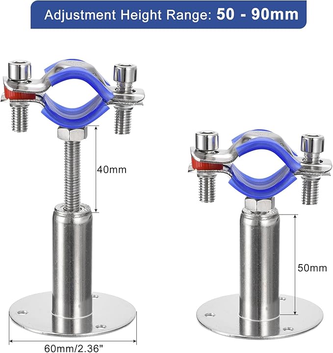 uxcell 2Pcs Stainless Steel Pipe Supports Wall Mount Ceiling Mount Pipe Bracket Adjustable Clamp Pipe Strap Fit for Dia 25-27mm Pipe Tube