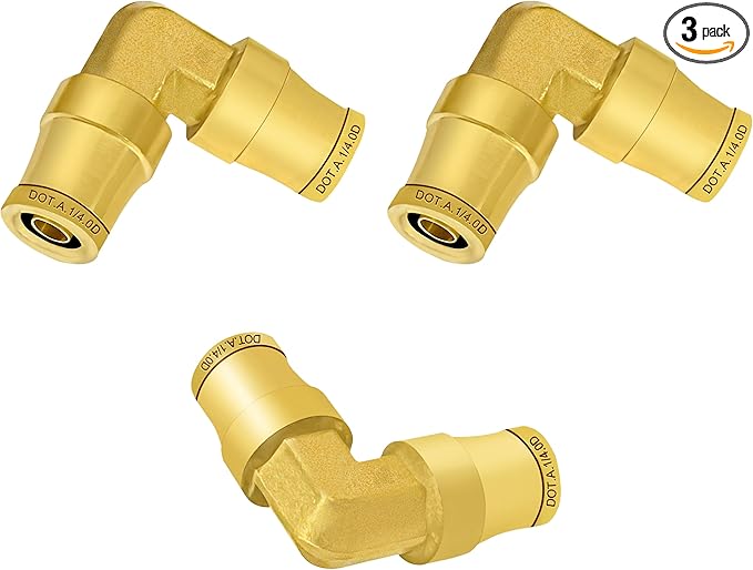 Siptenk 3PCS 1/4" Elbow DOT Brass Push to Connect Fittings, Air Brake Line Quick Connect for Truck Trailers Industry Air System