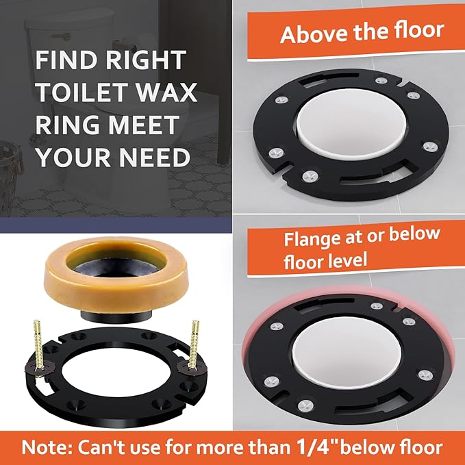 Toilet Flange Repair Kit with Wax Ring for Toilets Install or Leaking Toilet Wax Ring Replacement Kit Include Mounting Hardware Fits 3-inch or 4-inch Waste Lines