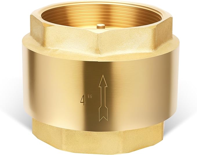 4" NPT Brass Vertical Check Valve, NPT Thread Vertical Lead-Free In-Line Spring Check Valve, Non Return One Way Counterflow Valve to Prevent the Medium Backflow for Oil Water Gas Air DN100