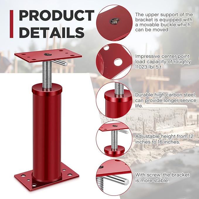 2 Pcs House Jacks for Leveling, Adjustable Jack Post 12"-16" Basement Floor Jack, Supports Stabilizer Screw Jacks for House Foundation, Stairs, Porches, Roof Beams, Load Capacity 11023 Lbs