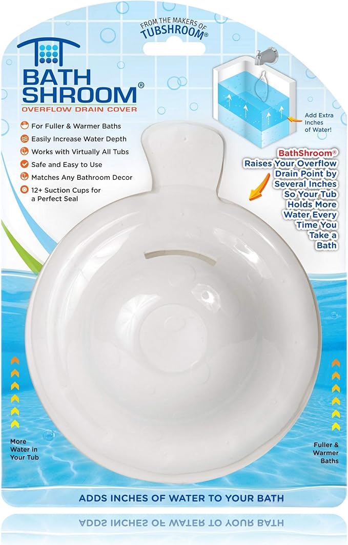 BathShroom Bathtub Overflow Drain Cover - Bath Tub Overflow Cover, Bathroom Spa Accessories, Adds Inches of Water for Deeper & Warmer Bath