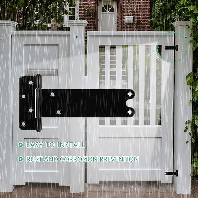 8 in T-Strap Shed Door Hinges, 6 Pack Heavy Duty Tee Hinge, 180 Lbs Capacity, Gate Strap Hinges, Black Wrought Hardware for Wooden Fences, Barn Door, Shed Doors (Black, 8 in -6 pcs)