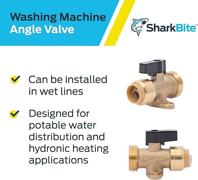SharkBite 1/2 Inch x 3/4 Inch MHT Washing Machine Angle Valve, Push To Connect Brass Plumbing Fitting, PEX Pipe, Copper, CPVC, PE-RT, HDPE, 25560LF