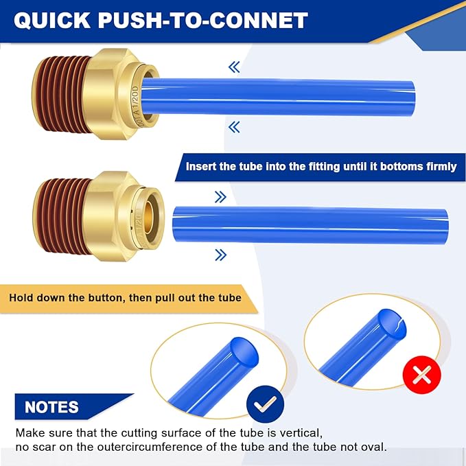 1/2" Brass Push to Connect DOT Air Brake Fittings, 3PCS Air Line Quick Connect Fittings 1/2" Tube OD x 1/2" NPT Connector Tube to Male Pipe for Truck Trailers Air Brake System
