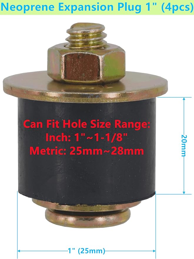 Automotive Neoprene Expansion Plug 1 inch to 1-1/8 inch (25mm -28mm),4 -Pack