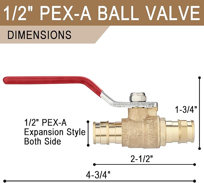 [10 Pieces] Lingmfg 1/2" PEX-A Expansion Ball Valve Shut Off Valve LING-BV1-1/2F1960-10