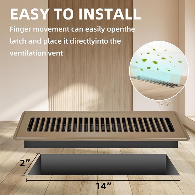Floor Register 2x14, 6 Pack Floor Vent Covers for Home Floor Heavy Duty Steel Walkable Floor Vents Air Vent Covers 14x6 for Sidewall and Floor