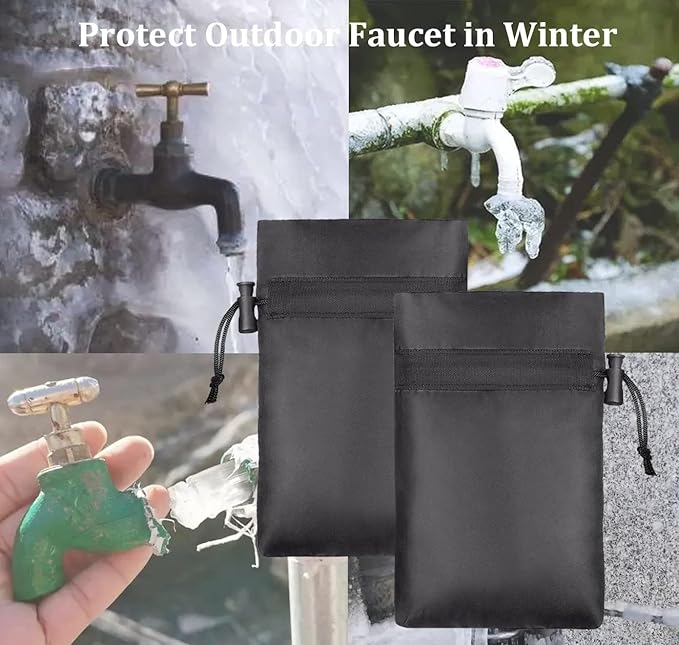 Outdoor Faucet Covers for Winter, POROLIR 8.3" H x 6.7" W Thicker Insulation Faucet Cover for Winter Hose Bib Insulated Faucet Sock Spigot Covers Freeze Protection Black (6-Pack)