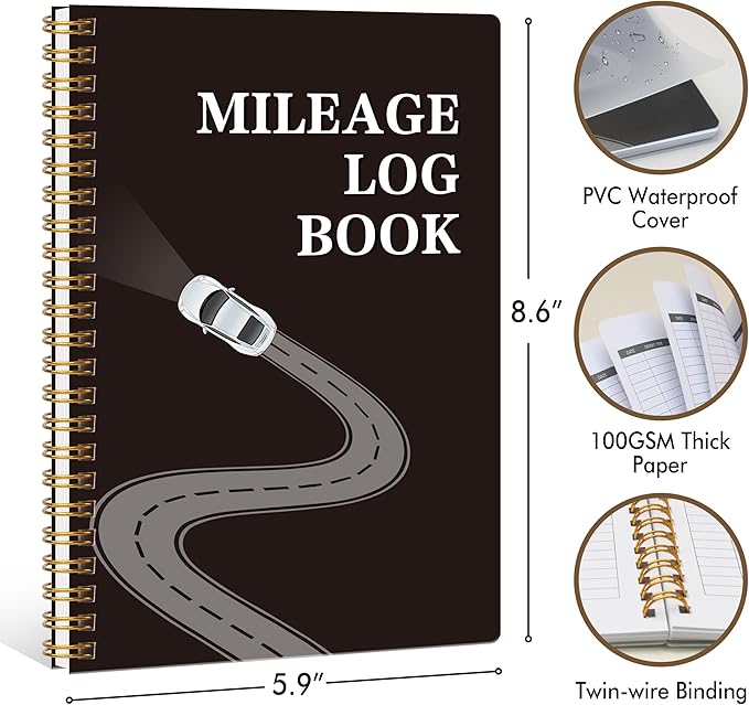 Auto Mileage Log Book for Taxes, Vehicle Maintenance Log Book, Mileage Tracker for Car, Spiral Bound Mileage Log Book for Expense Rocord Notebook, 5.9"x 8.6", Black
