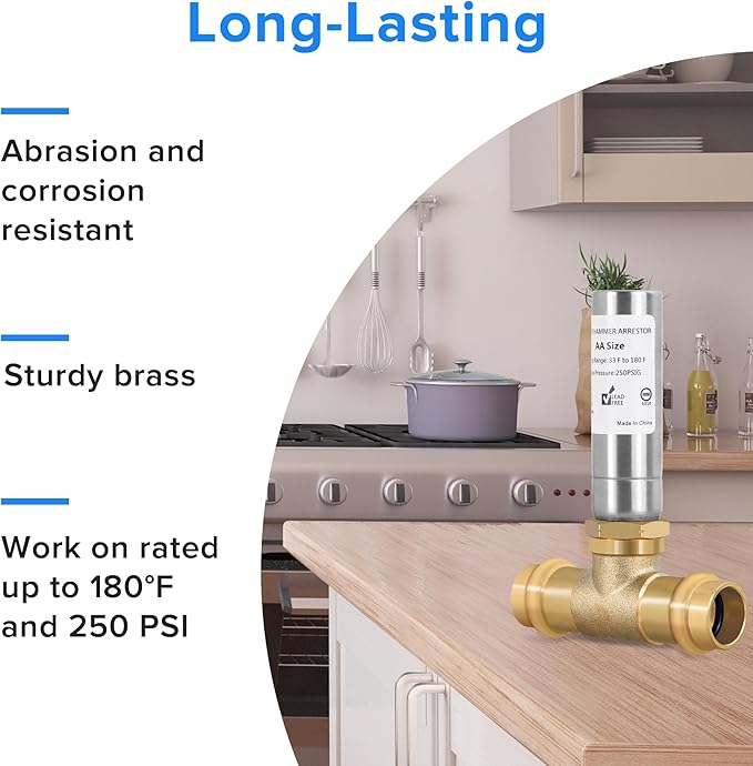 Propress Water Hammer Arrestor (2-Pack) - 1/2" Copper Press Connection, Tee, Stainless Steel - Reduce Pressure and Noise