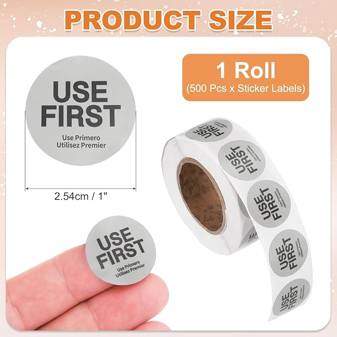PATIKIL 500 Pcs USE First Stickers, 1 inch Round Use First Stickers Food Service Circle Inventory Control Adhesive Labels for Food Service Kitchen Restaurants Retail Storage Date, Gray