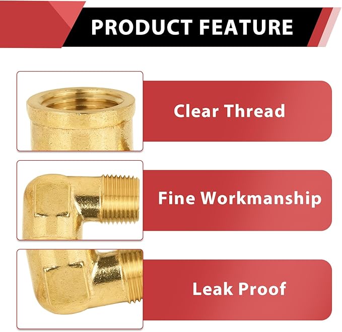 (Pack of 5) EFIELD 3/4" MNPT X3/4" FNPT 90 Degree Barstock Street Elbow, Male to Female Brass Pipe Fittings,(NPT124)