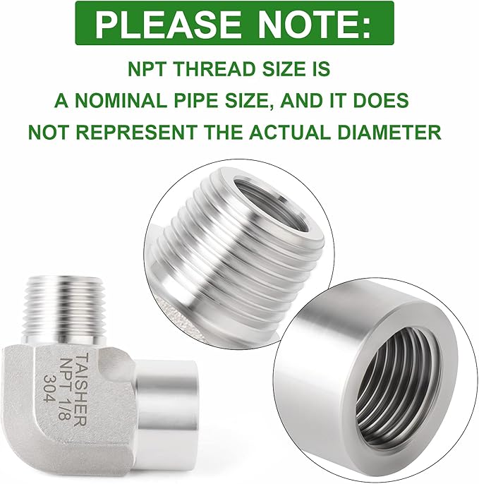 TAISHER 2PCS 304 Stainless Steel 90 Degree Barstock Street Elbow, 1/8 Inch NPT Male Pipe to 1/8 Inch NPT Female 304 Stainless Pipe Fitting