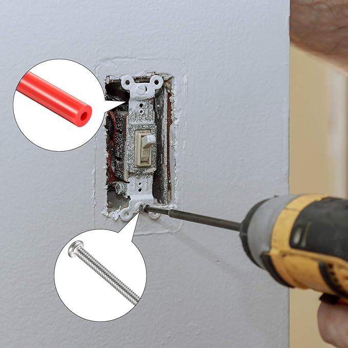 64 Pieces Electrical Outlet Spacers Electrical Outlet Box Extender Kit Includes 16 Pcs 3 Inch Switch and 48 Pcs 1-1/2 Inch 6-32 Thread Flat Head Device Mounting Long Screws (Red)