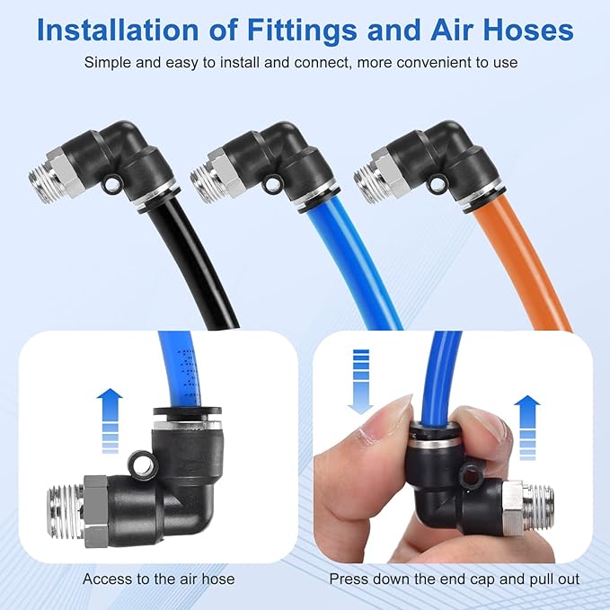 12 Pcs Push to Connect Fittings 1/4 Inch Tube OD x 1/8 Inch NPT Thread Pneumatic Male Straight and Elbow Quick Connect Air line fittings