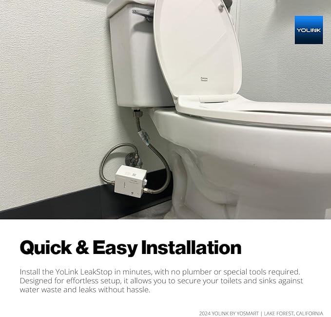 YoLink LeakStop 1-Channel for Toilets/Sinks, Auto Shutoff Valve & Leak Detector, Real-Time Monitoring, LoRa Long-Range, 2 AA Up to 5-Year Battery, App/SMS/Email Alerts – Hub Required