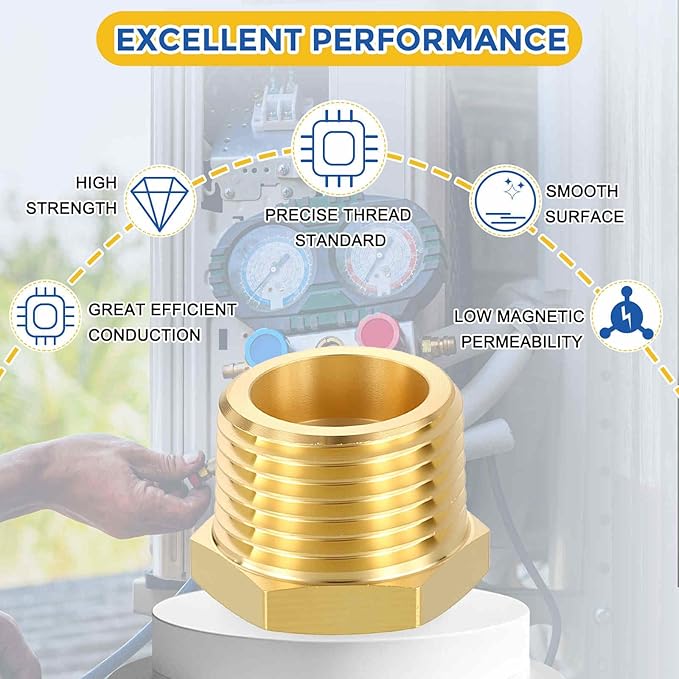 4 Pack Brass Pipe Fittings, 1/2" Male NPT to 1/8" FeMale NPT Brass Hex Bushing Reducer, Hose Tube Threaded Adapter for Air, Oil, LP