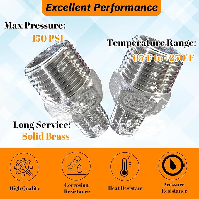 2pcs 1/2" NPT x 1/4" NPT Stainless Steel Nipple, 1/2 to 1/4 Adapter Fitting Reducing Solid Hex Stainless Steel Reducer Fittings for Extending and Connecting Pipes