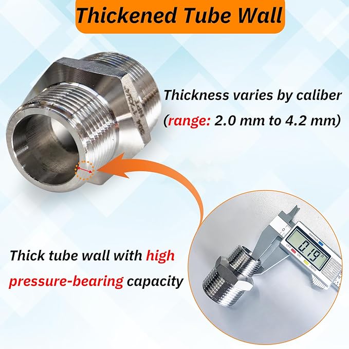 2pcs 1" NPT x 3/4" NPT Stainless Steel Nipple, 1 to 3/4 Adapter Fitting Reducing Solid Hex Stainless Steel Nipple, Male Pipe Fittings for Extending and Connecting Pipes