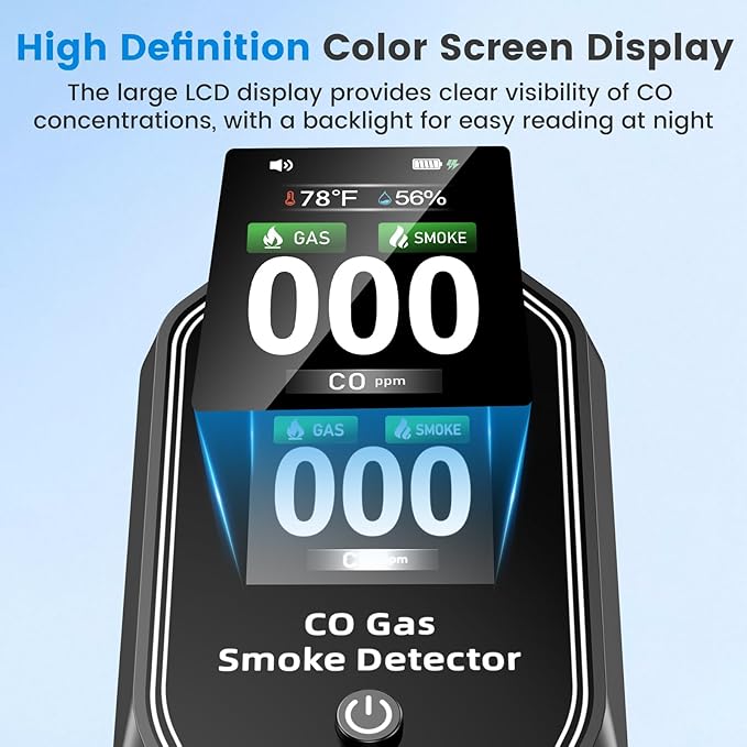6-in-1 Portable Carbon Monoxide Detectors Plug in, MODOFO TOOL Smoke and Carbon Monoxide Detector with Built-in Battery, Natural Gas Leak Detector, HD Display for CO Gas Smoke Temp Humidity Black 2Pcs