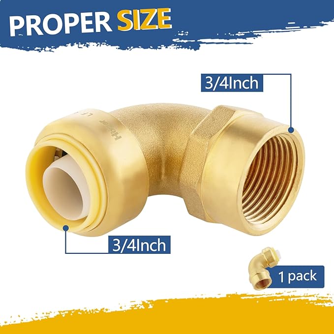 Push-fit Female Elbow,3/4" x 3/4" FNPT Female Threaded Elbow with Disconnect Clip, Push Fittings for Copper, PE-RT, CPVC Pipe(Pack of 1)