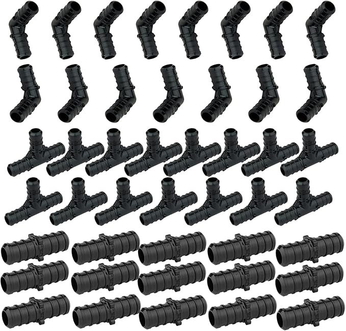 3/4" PEX Poly PPSU Barb Crimp Fittings Combo - Elbow (15 Pcs) + Tee + Coupling (45 Pcs), ASTM F2159