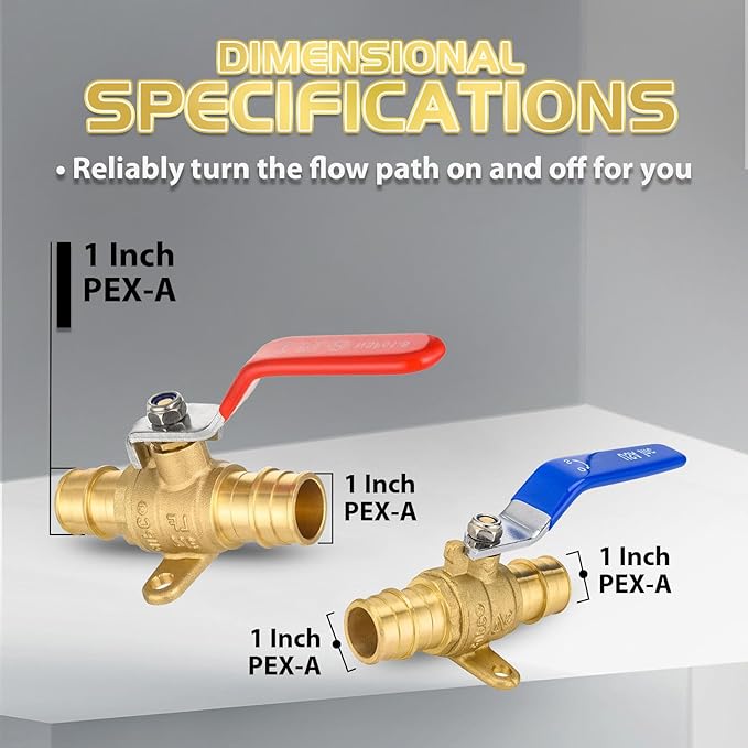 40-Pack Foskan Brass PEX-A Expansion Drop Ear Full Port Ball Valve, 1" Shut-off Valve for Hot and Cold Water Distribution(Blue and Red)