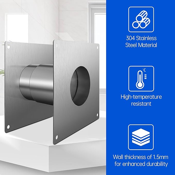 3.15" Thickening Stainless Steel Direct Vent Wall Thimble for Indoor Gas Water Heater, Extendable length from 3.94" to 7.48"