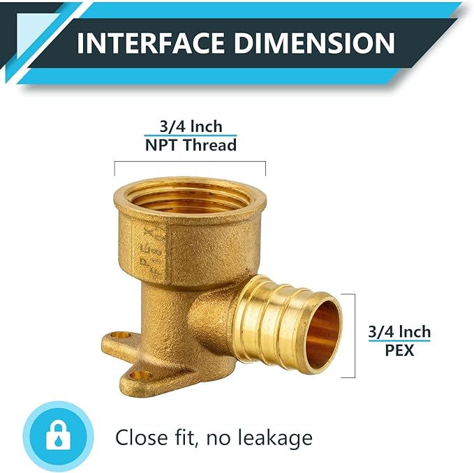 (30-Pack) PEX Fittings, Pex 3/4"x3/4" Female Threaded NPT Drop Ear Elbow Adapter, Brass Crimp Fittings, for PEX Tubing Pipe Plumbing, ASTM F1807(PEX1807169-30Pack)