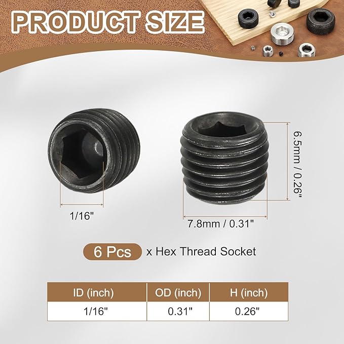 Pipe Plug Carbon Steel Internal Hex Thread Socket Pipe Plug Fitting - Fitting for (Sealing Port - Air Tanks - Water Outlets) 1/16 Inch NPT Male & 6 Pack