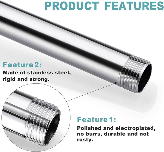 BESTILL 12 Inch Ceiling Mount Rain Shower Head Arm and Flange, Brushed Nickel