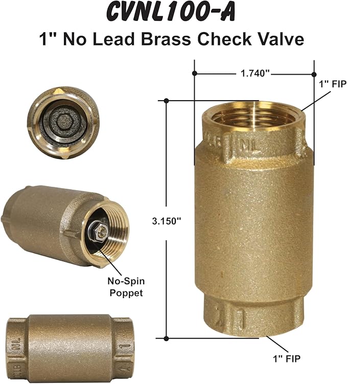 Merrill MFG CVNL100 1" No-Lead Brass Check Valve 700 Series, 1"