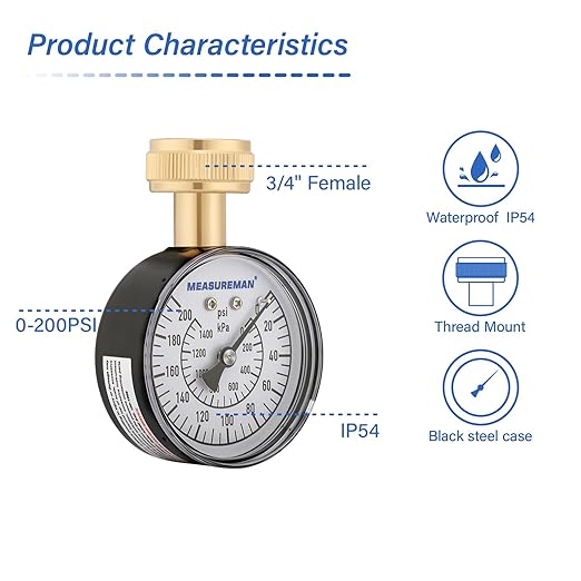 MEASUREMAN Water Pressure Gauge, 0-200 PSI Water Pressure Tester with 2-1/2 Inch Dial & Durable 3/4 Inch Hose Thread, Ideal for Home, Hose Bib (Waterproof Case, Black)
