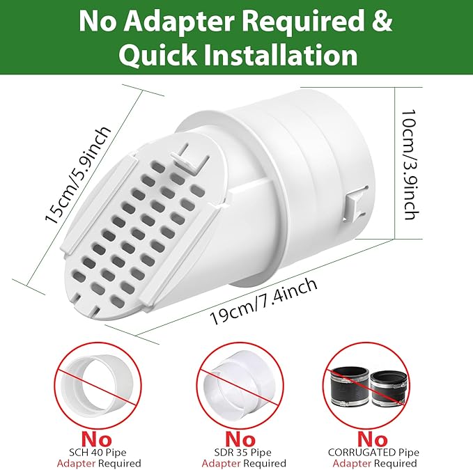 4” Slope Drainage Grate Cover, Rain Diverter, Drainage Grate Yard Drain, Drain Emitter for Sump Pump Discharge & Downspout Extensions, Fit 4" SCH 40, 4" SDR 35, 4" & 3" Corrugated Pipe, 2 Pack-White