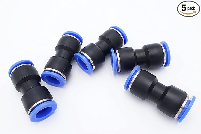 Push to Connect Fitting 1/2" Tube OD, Pneumatic Air Water Straight Union Two Way Connector/Coupler (Pack of 5)