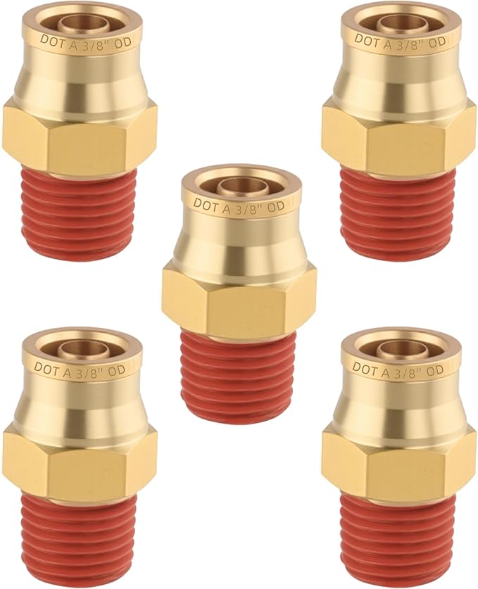 5PCS Air Brake Quick Push to Connect Fittings, 3/8" Tube OD x 1/4" NPT Thread Air Compression Straight Union Fittings for Nylon Hose with DOT Approved for Truck Trailers