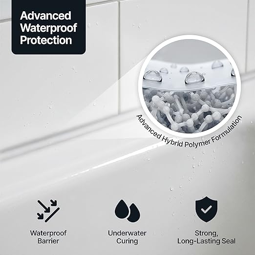 Crystal Clear Kitchen & Bathroom Sealant & Adhesive Hybrid Polymer | Superior to Silicone Caulk Sealant | Waterproof, Odorless, Paintable | Ideal for Around Bathtub, Shower, Kitchen - 300ml 3 Pack