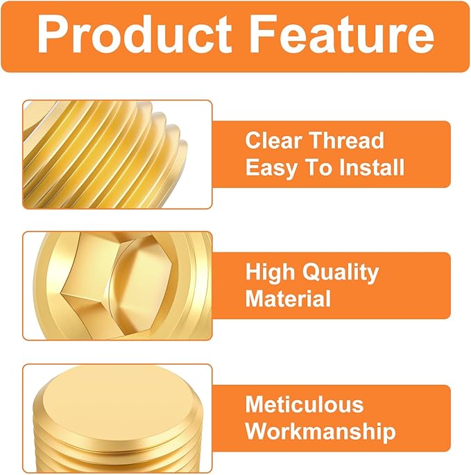 GASHER 30Pcs Brass Hex Plug Pipe Fitting, 1/8" NPT Male Pipe Plug Fitting For Closing The End Of Pipe