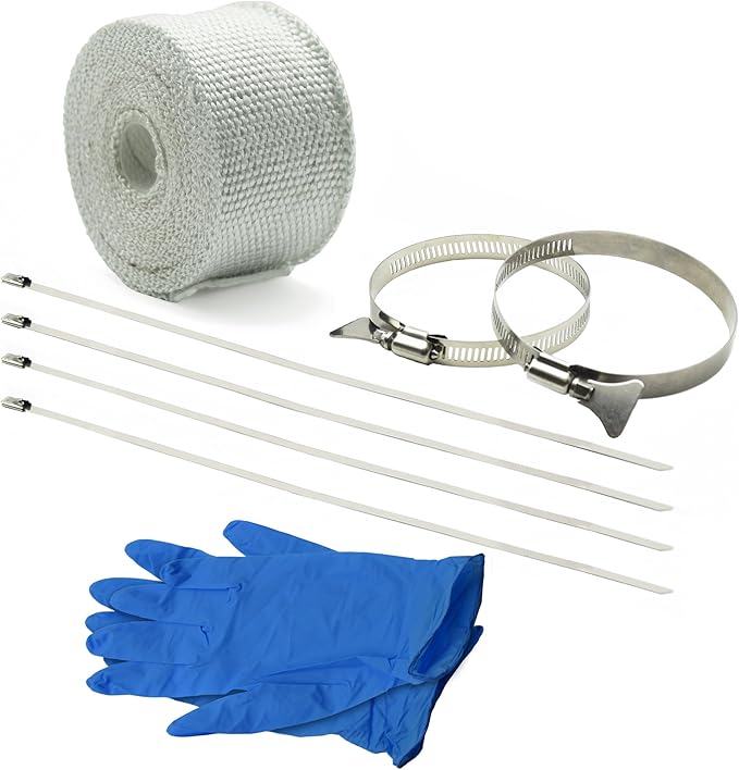 DOBTIM Fireproof Pipe Wrap Insulation 2" Wide X 16' Long, Fiberglass Heat Shield Tape Pipe Webbing for Stove Flue Protector with 2 Clamps, White