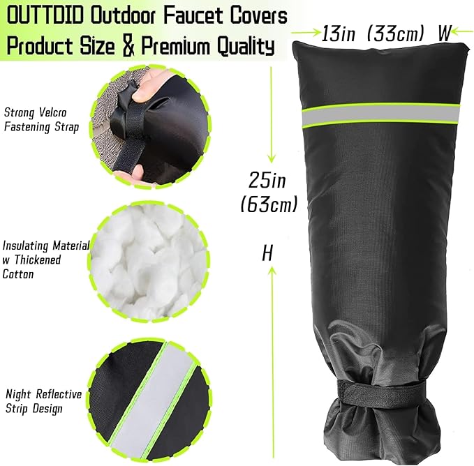 2 Pack Outdoor Faucet Covers for Winter, 13" W x 25" H Outside Yard Hydrant Protector Socks Winter, Insulated Hose Bib Protector Cover, Spigot Pipe Cover Freeze Protection Black