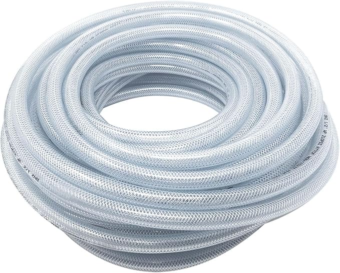 Gloxco Clear Braided PVC Tubing, Food Grade, Heavy Duty Reinforced Hose, 1/2" ID, 100 Ft Length