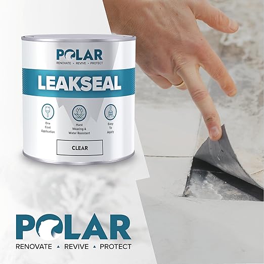Polar Clear Leak Fix Paint - 17 oz - One Coat Waterproof Sealant with Reinforced Fibers, Instantly Seals Leaks & Cracks for Roofs, Drainpipes and Gutter Repairs for Exterior Use